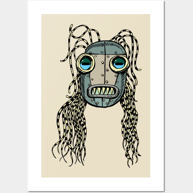 Nomad robot mask with hair made of lots of cables Wall Art by duxpavlic